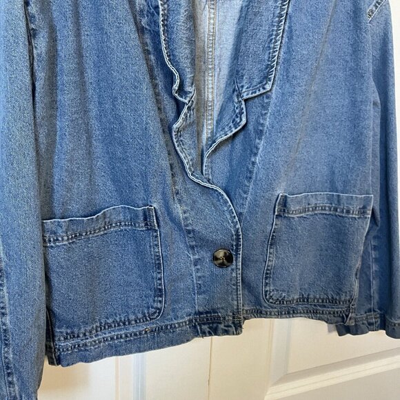 Zara Blue Denim Single Button Oversize Patch Pocket Blazer Shacket Womens L Jean - Picture 5 of 7